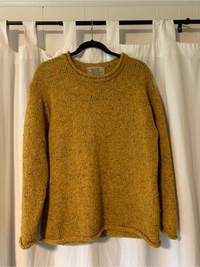 Aran Wool Mustard Crewneck Sweater - Women